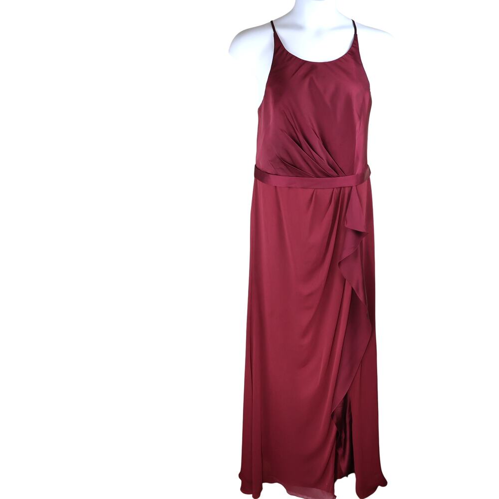 Vera Wang White Burgundy Bridesmaid Formal Gown Dress Size 14